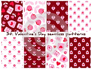 Set of vector romantic patterns; cute backgrounds.